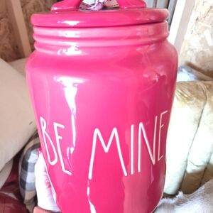 Rae Dunn Vibrant Pink 'Be Mine' Ceramic Jar